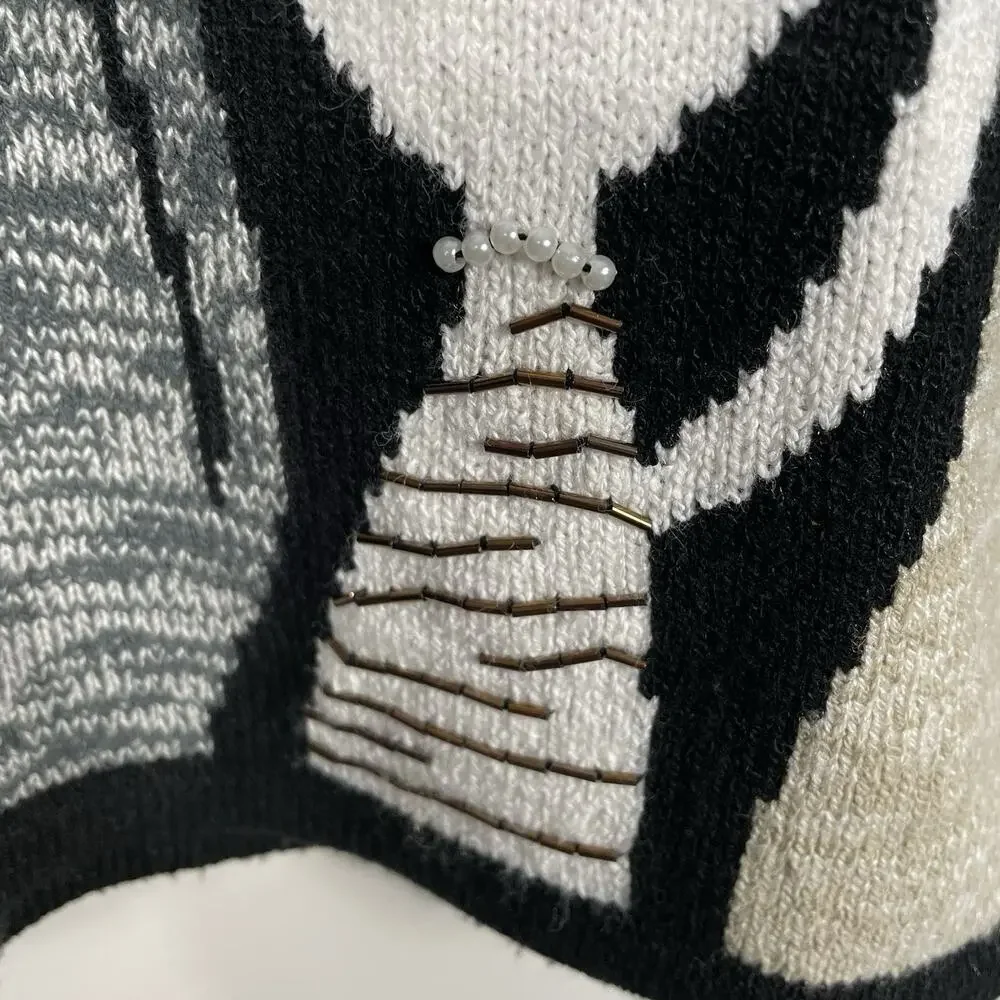 VTG Allison Daley Beaded Cat Sweater Size PL Black Full Zip Cardigan Fun Classic - Picture 12 of 16